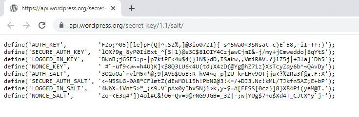 WordPress Security - WordPress API online Random salt generator 